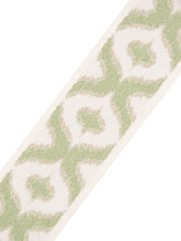 Load image into Gallery viewer, 2.5&quot; Wide Ivory Green Beige Ikat Geometric Linen Blend Drapery Tape Trim