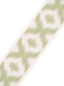 2.5" Wide Ivory Green Beige Ikat Geometric Linen Blend Drapery Tape Trim