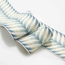 Load image into Gallery viewer, 3.5" Wide Off White Aqua Navy Teal Mustard Yellow Geometric Drapery Tape Trim