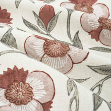 Load image into Gallery viewer, Cotton Linen Viscose Beige Grey Rusty Red Mauve Floral Drapery Fabric