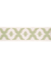Load image into Gallery viewer, 2.5&quot; Wide Ivory Green Beige Ikat Geometric Linen Blend Drapery Tape Trim
