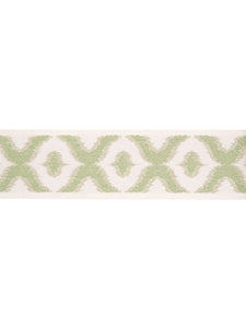 2.5" Wide Ivory Green Beige Ikat Geometric Linen Blend Drapery Tape Trim