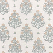 Load image into Gallery viewer, Off White Seafoam Peach Floral Medallion Cotton Upholstery Drapery Fabric