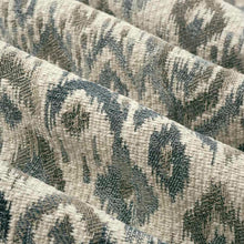 Load image into Gallery viewer, Cream Beige Teal Seafoam Grey Ikat Upholstery Fabric