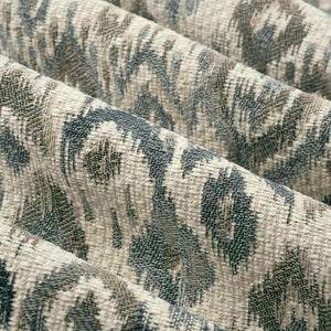 Cream Beige Teal Seafoam Grey Ikat Upholstery Fabric