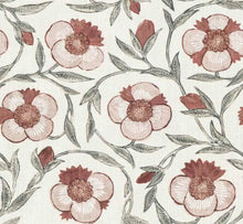 Load image into Gallery viewer, Cotton Linen Viscose Beige Grey Rusty Red Mauve Floral Drapery Fabric