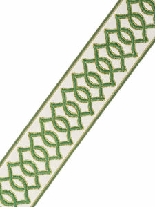 2.75" Wide Off White Green Geometric Drapery Tape Trim