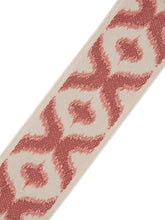 Load image into Gallery viewer, 2.5" Wide Ivory Coral Red Ikat Geometric Linen Blend Drapery Tape Trim