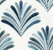 Load image into Gallery viewer, White Navy Blue Teal Aqua Embroidered Fan Drapery Fabric