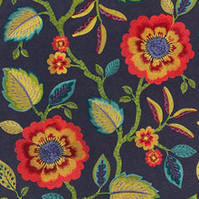 Load image into Gallery viewer, Navy Blue Green Red Yellow Embroidered Floral Drapery Fabric