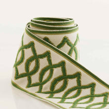 Load image into Gallery viewer, 2.75&quot; Wide Off White Green Geometric Drapery Tape Trim
