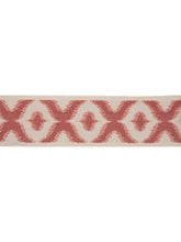 Load image into Gallery viewer, 2.5" Wide Ivory Coral Red Ikat Geometric Linen Blend Drapery Tape Trim