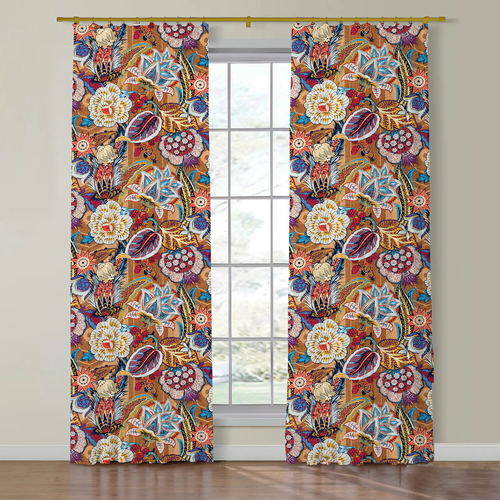 Schumacher Zanzibar Linen Print Side Drapery Panels
