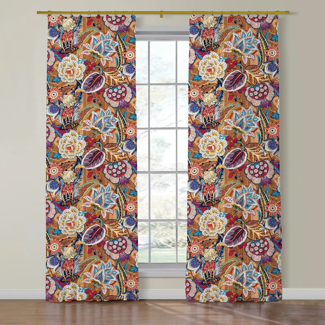 Schumacher Zanzibar Linen Print Side Drapery Panels