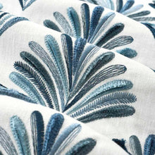 Load image into Gallery viewer, White Navy Blue Teal Aqua Embroidered Fan Drapery Fabric