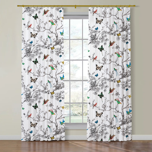 Set of Two Made to Order Schumacher Birds & Butterflies Side Drapery Panels