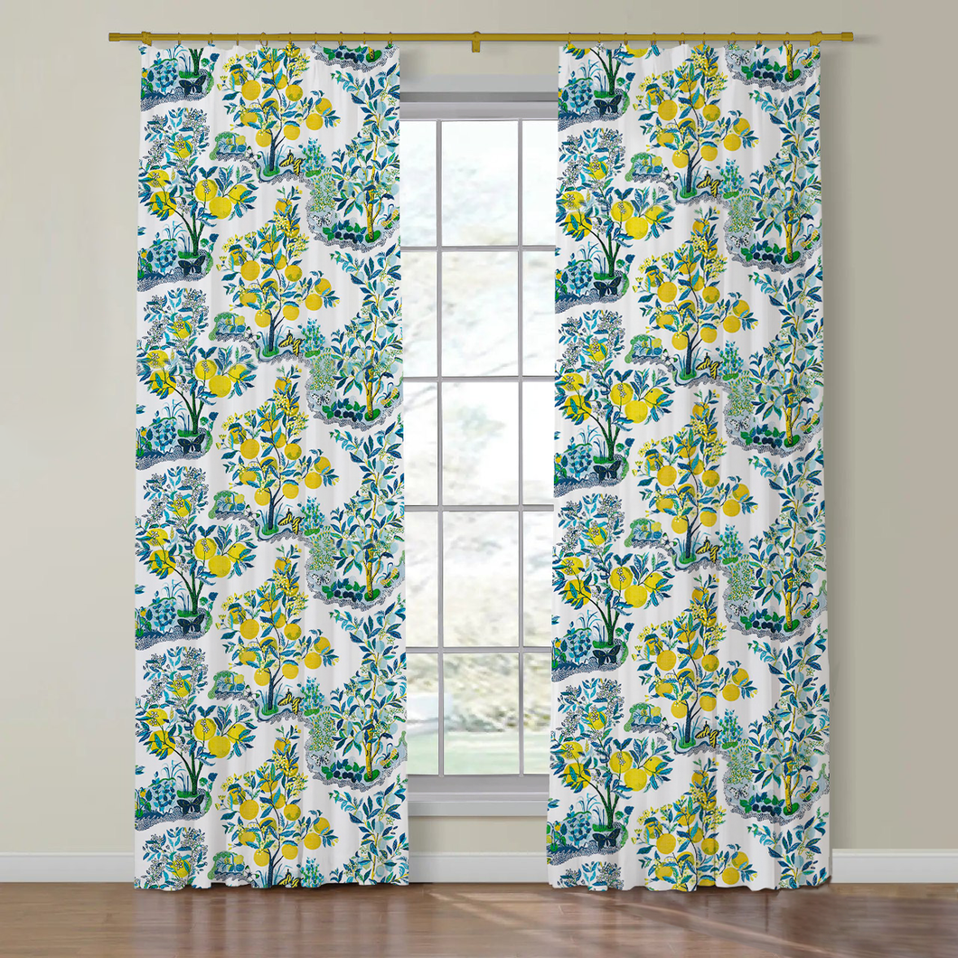 Set of Two Made to Order Schumacher Citrus Garden Side Drapery Panels