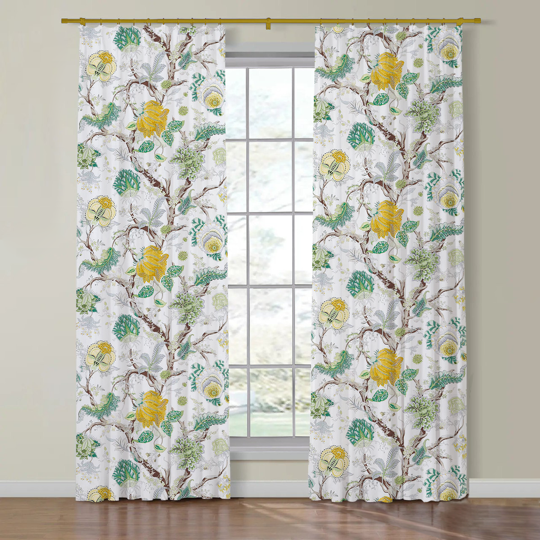 Set of Two Made to Order Schumacher Indian Arbre Side Drapery Panels