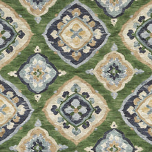 Load image into Gallery viewer, Navy Blue Green Beige Mustard Medallion Ikat Catton Upholstery Drapery Fabric FB