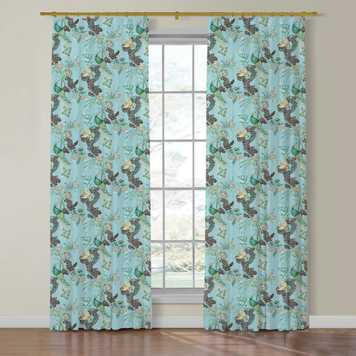 Set of Two Made to Order Schumacher Peacock Side Drapery Panels