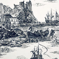 Load image into Gallery viewer, Set of Two Made to Order Schumacher Marine Toile Side Drapery Panels