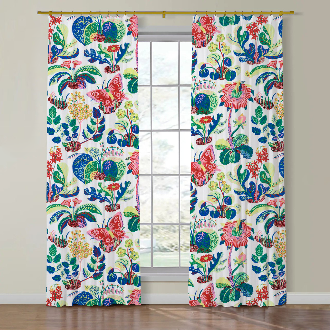 Set of Two Made to Order Schumacher Exotic Butterfly Side Drapery Panels