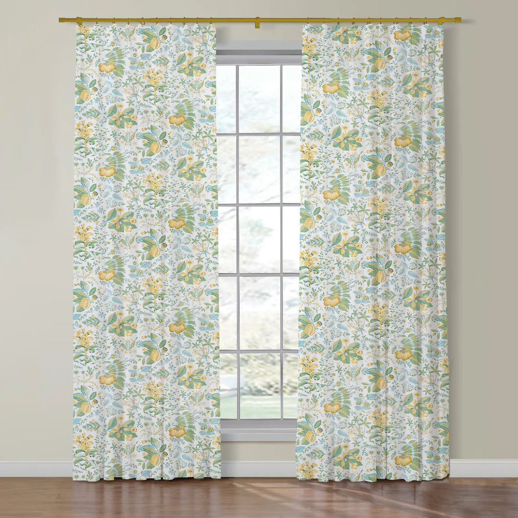 Set of Two Made to Order Schumacher Pomegranate Botanical Side Drapery Panels