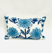 Load image into Gallery viewer, 9” X 16” Schumacher Marguerite Embroidery Sky Lumbar Pillow Cover