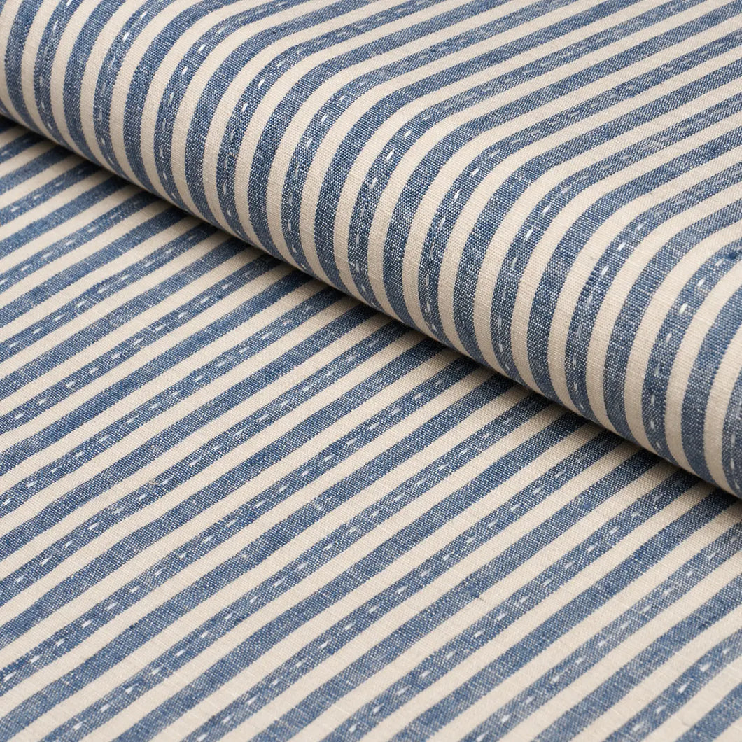 Schumacher Mathis Ticking Stripe Fabric 180593 / Indigo