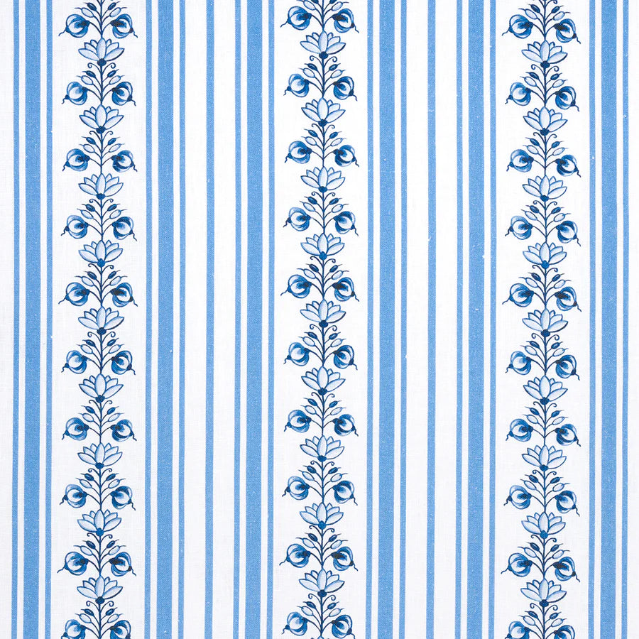 Schumacher Delft Stripe Fabric 180660 / Cornflower Blue