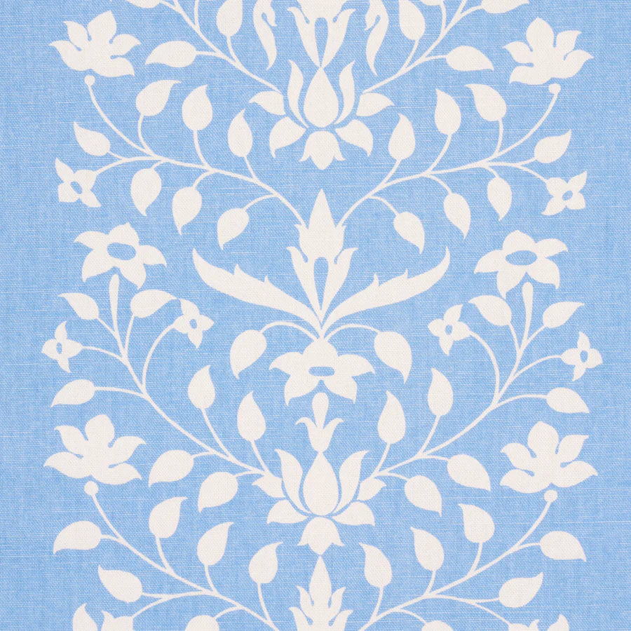 Schumacher Jaipur Mughal Flower Fabric 180681 / Cornflower Blue