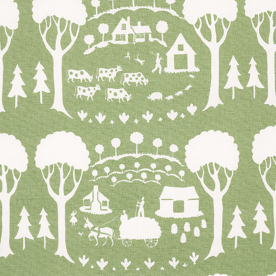Schumacher Farm Scene Fabric 180880 / Green