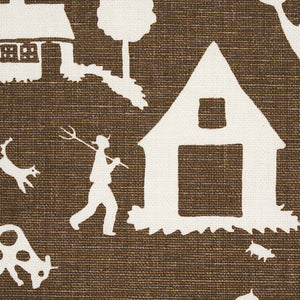 Schumacher Farm Scene Fabric 180881 / Brown