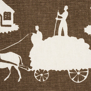 Schumacher Farm Scene Fabric 180881 / Brown