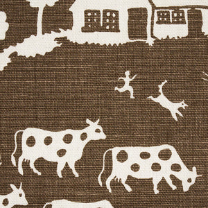 Schumacher Farm Scene Fabric 180881 / Brown