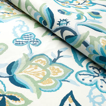 Load image into Gallery viewer, Schumacher Alexandra Vine Linen Fabric 180970 / Navy &amp; Leaf