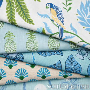 Schumacher Island Palm Indoor/Outdoor Fabric 180980 / Blue & Green