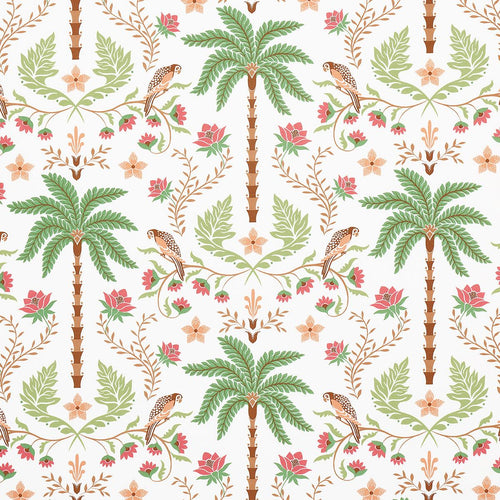 Schumacher Island Palm Indoor/Outdoor Fabric 180981 /Coral & Green