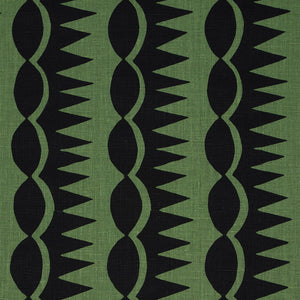 Schumacher Dagger Stripe Fabric 181532 / Black On Green