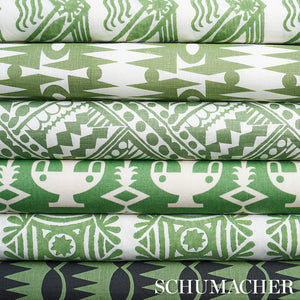 Schumacher Dagger Stripe Fabric 181532 / Black On Green
