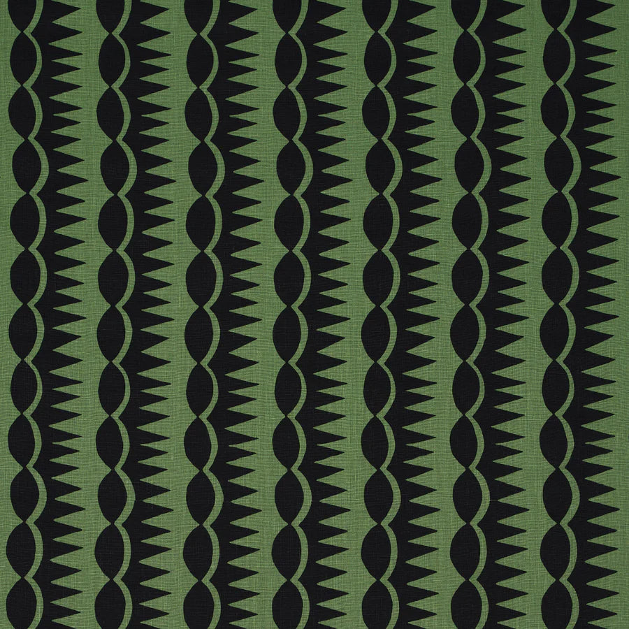 Schumacher Dagger Stripe Fabric 181532 / Black On Green