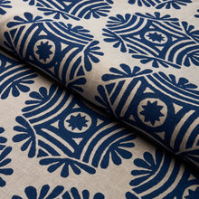 Load image into Gallery viewer, Schumacher Gilded Star Block Print Fabric 181541 / Navy On Natural