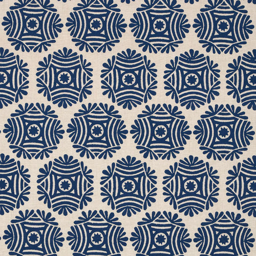 Schumacher Gilded Star Block Print Fabric 181541 / Navy On Natural