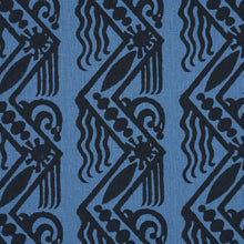 Load image into Gallery viewer, Schumacher Venetian Zig Zag Block Print Fabric 181561 / Black On Blue