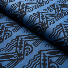 Load image into Gallery viewer, Schumacher Venetian Zig Zag Block Print Fabric 181561 / Black On Blue