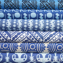Load image into Gallery viewer, Schumacher Venetian Zig Zag Block Print Fabric 181561 / Black On Blue