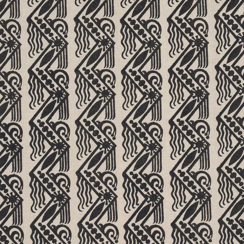 Schumacher Venetian Zig Zag Block Print Fabric 181562 / Black On Natural