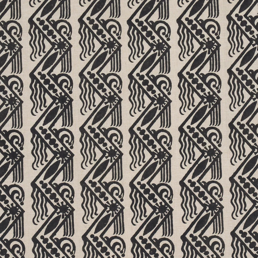 Schumacher Venetian Zig Zag Block Print Fabric 181562 / Black On Natural