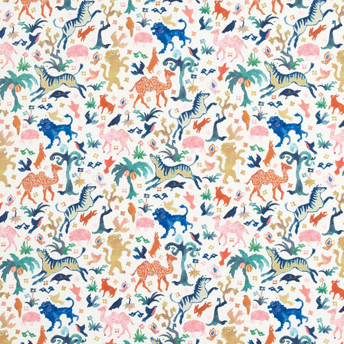 Schumacher Beasts Indoor/Outdoor Fabric 181590 / Multi On Ivory