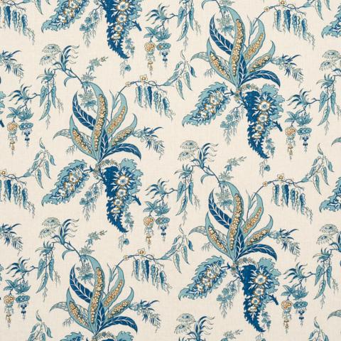 Schumacher Apolline Botanical Fabric 181731 /  Ciel & Marine